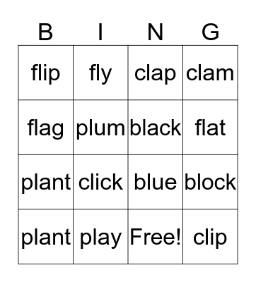 Blends with "l" Bingo Card