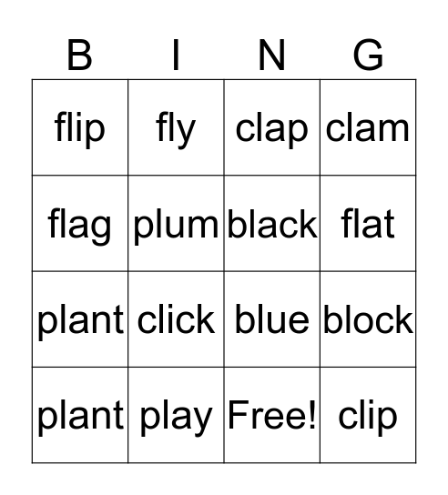 Blends with "l" Bingo Card