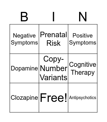 Schizophrenia Bingo Card