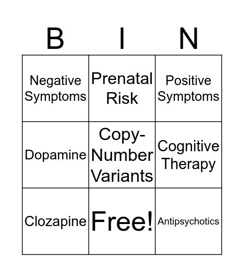 Schizophrenia Bingo Card