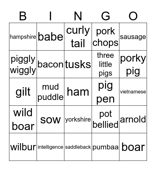 Piggy bingo Card