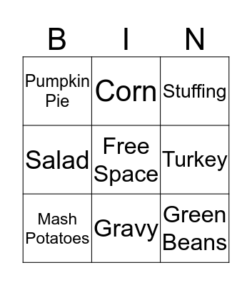 Thanksgiving Bingo Card