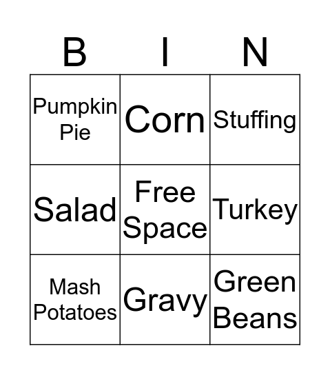 Thanksgiving Bingo Card