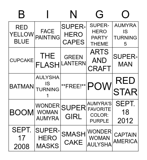 WONDER WOMAN AUMYRA & AULYSHA TO THE RESCUE! Bingo Card