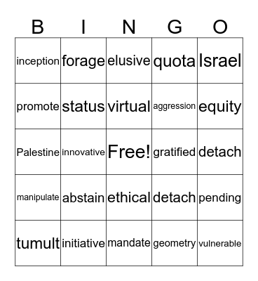 Mid 2nd Quarter Vocabulary Bingo Card