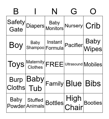 "JAZZY" Baby Bingo Card