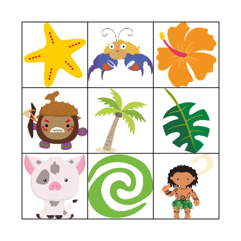 Moana Bingo Card