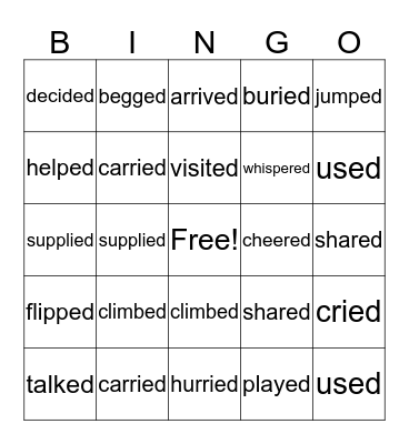 Past Tense Verbs Bingo Card