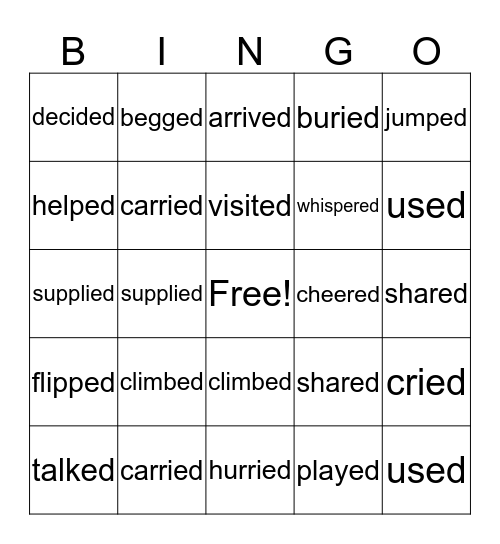 Past Tense Verbs Bingo Card