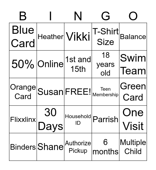 Membership Bingo Card