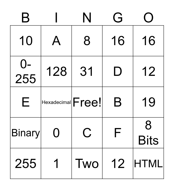 Binary Bingo Card