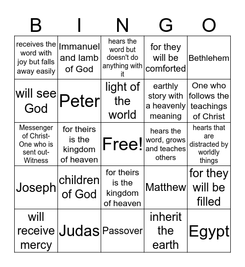 Life of Christ Bingo Card