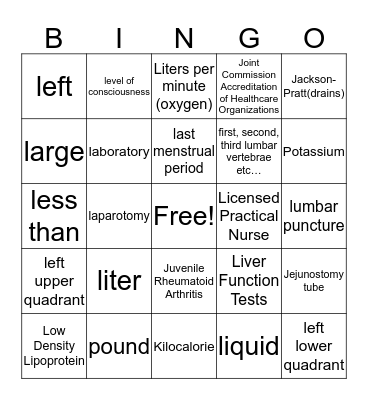 L Abbreviation  Bingo Card