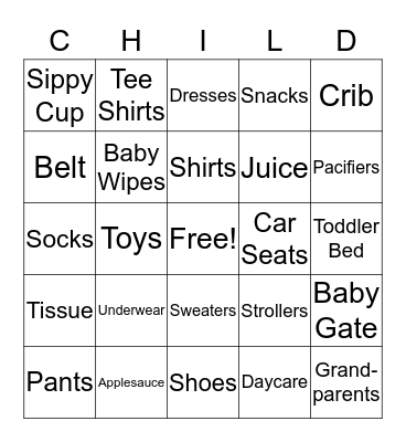 CHILD BINGO Card