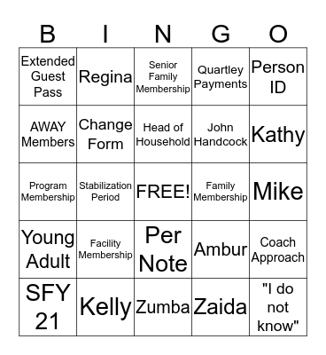 Membership Bingo Card