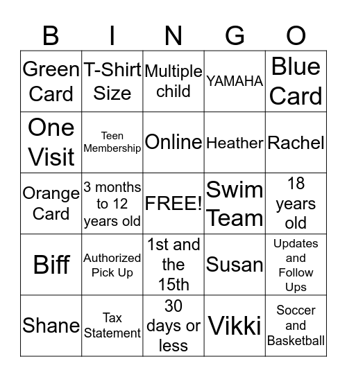 Membership Bingo Card