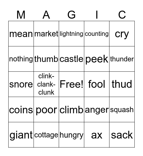 Jack and the Beanstalk Bingo Card