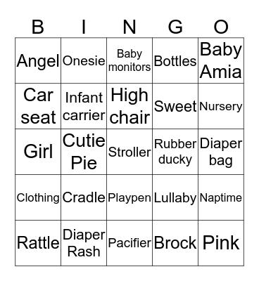 Baby "AMIA"  Baby Shower BINGO Card