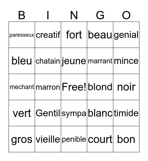 Fr. 1, Ch. 3, Voc. 1 Bingo Card