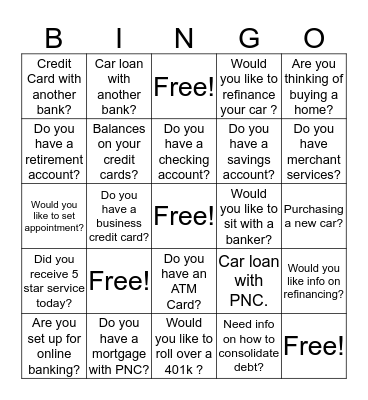 Banking Bingo  Bingo Card