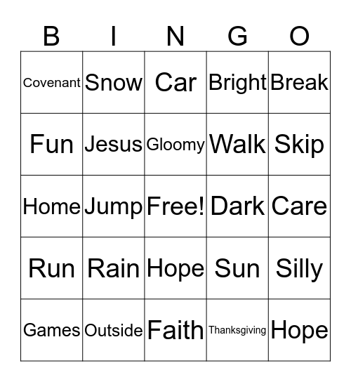 Covenant Care  Bingo Card