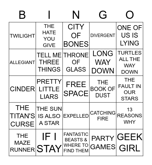 YA BOOK BINGO Card