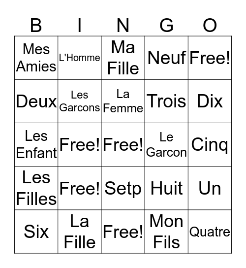 20 Vocabulary Bingo Card