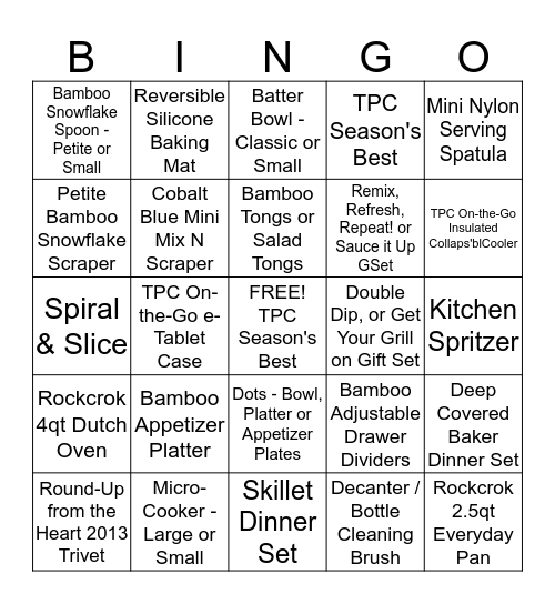 THE PAMPERED CHEF EXCITING NEW PRODUCTS Bingo Card