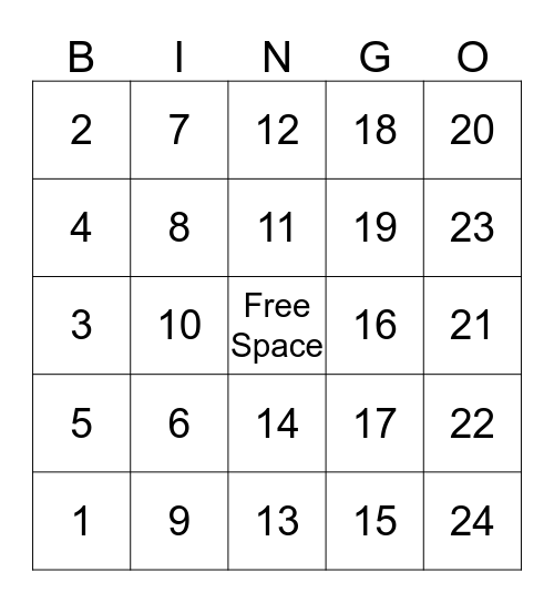 Math Bingo Card