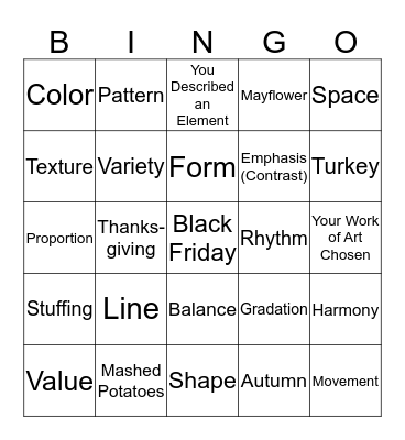 Elements and Principles of Art Bingo Card