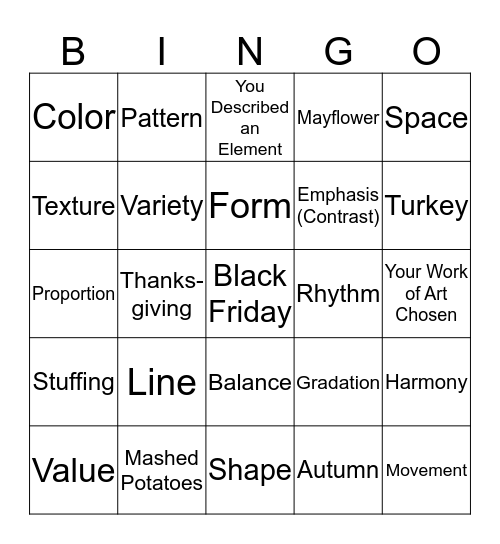Elements and Principles of Art Bingo Card