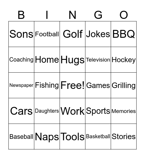 Things Dad Likes  Bingo Card