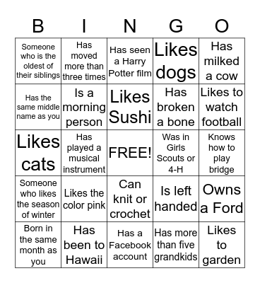 Human Bingo Card