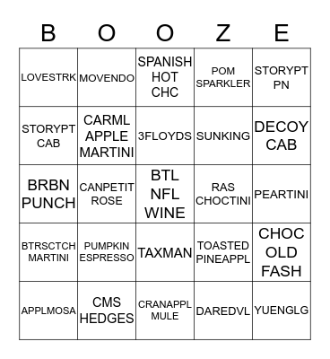 MARTINI NIGHT Bingo Card