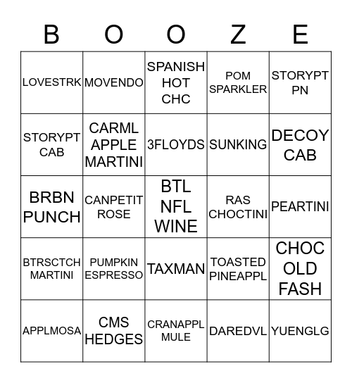 MARTINI NIGHT Bingo Card