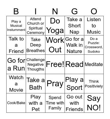 Coping Skills Bingo Card