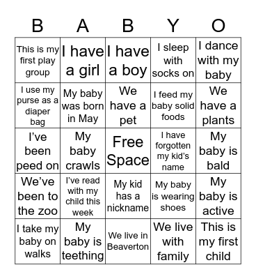 BABY-O Bingo Card