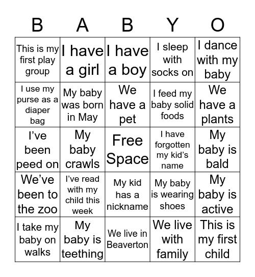 BABY-O Bingo Card