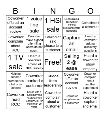 Just for Fun Bingo Card