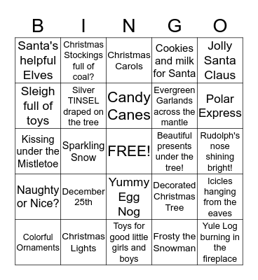 Kim's Christmas Bingo Card