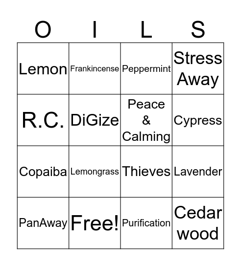 YOUNG LIVING ESSENTIAL OILS Bingo Card