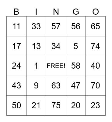 SRBC Bingo Card