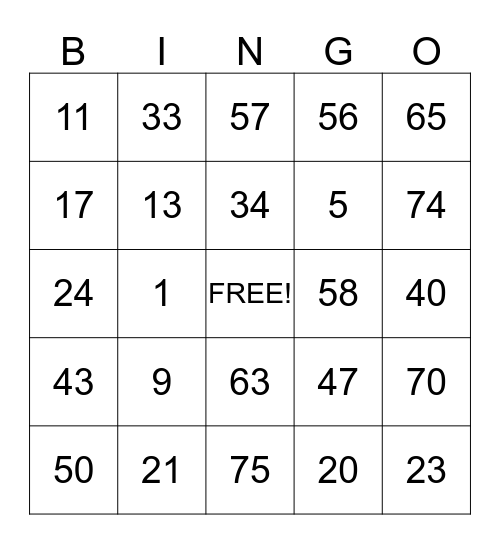 SRBC Bingo Card