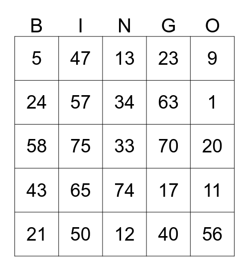 SRBC Bingo 2 Bingo Card