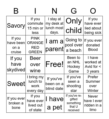Team Ice Breakers Bingo Card