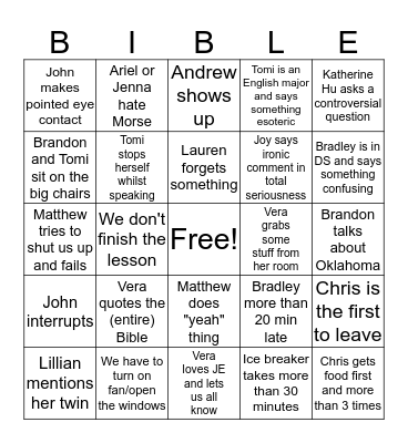 Bible Study Bingo Card