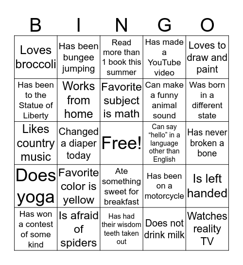 Family Bingo! Bingo Card