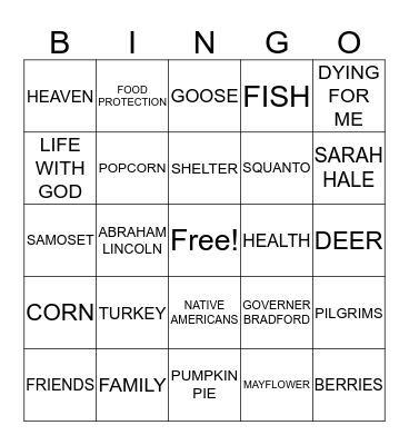 THANKSGIVING Bingo Card