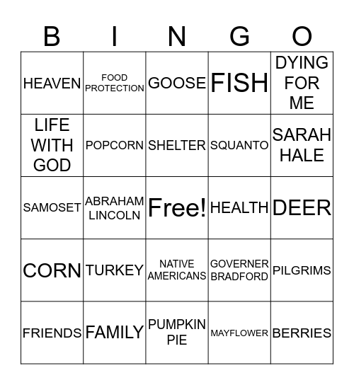 THANKSGIVING Bingo Card