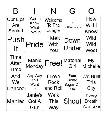 80s Bingo Card